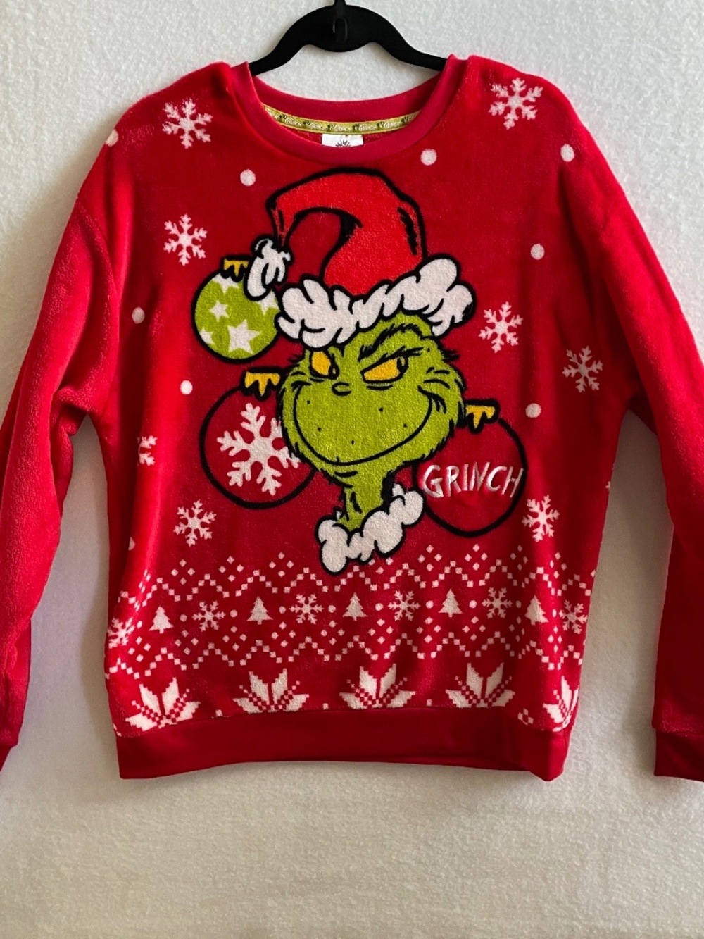 Dr. Seuss The Grinch Christmas Fleece Sweatshirt Red Winter Holiday Pullover - L